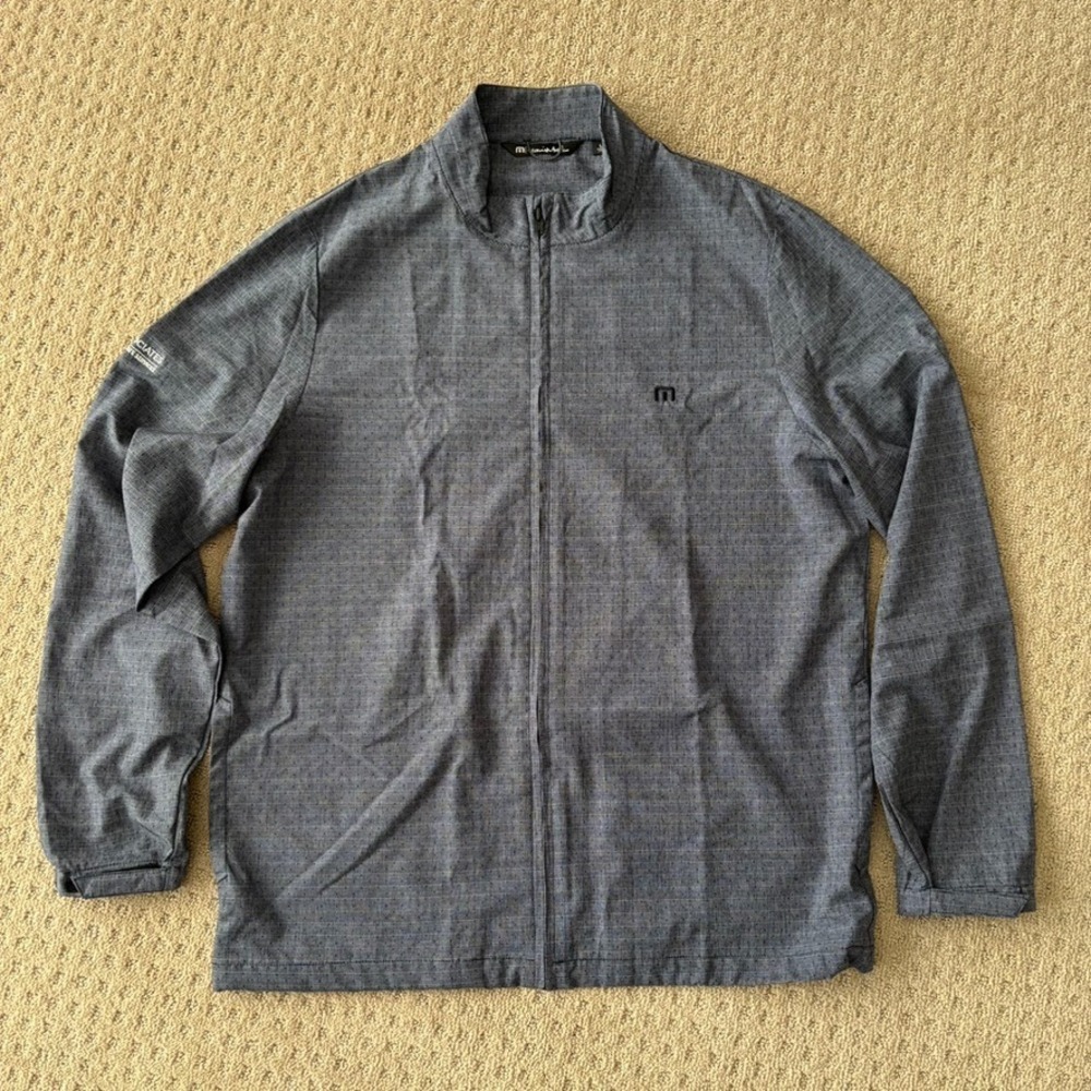 Travis Mathew Highland Trail Jacket Blue Geo Men Large Performance Corp Logo NEW